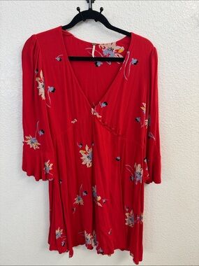 Free People  Floral V‑Neck Mini Dress